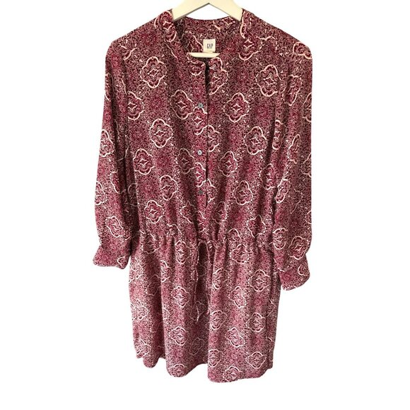 Gap Red Paisley Midi Dress S Drawstring Waist Long Sleeve Lightweight Casual - Picture 1 of 8